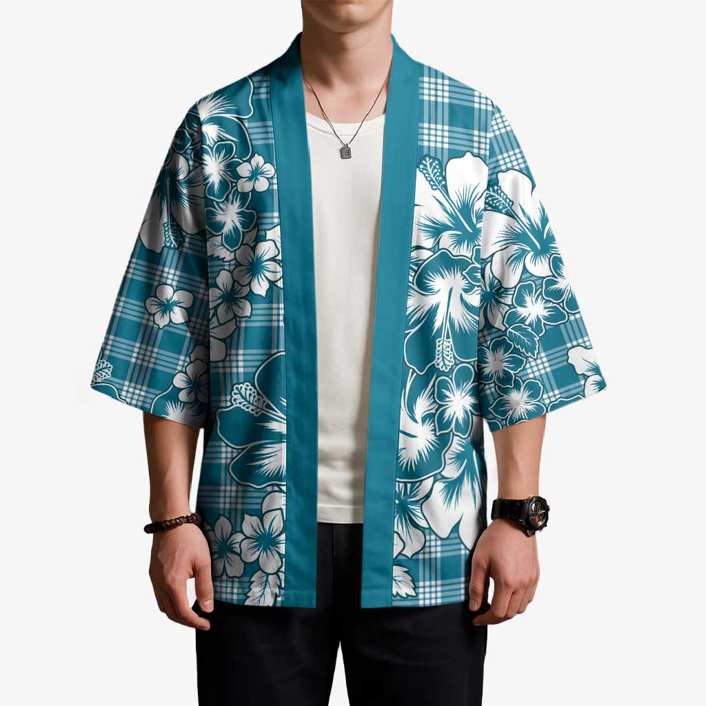 Hibiscus Pakala Ocean Depths Blue Kimono Tropical Floral Stylized - Polynesian Pride