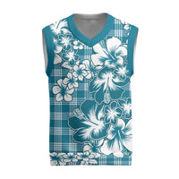 Hibiscus Pakala Ocean Depths Blue Christmas Knitted V-Neck Vest Tropical Floral Stylized - Polynesian Pride
