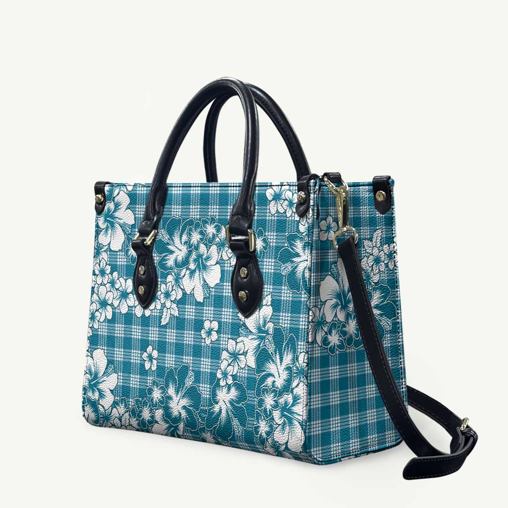 Hibiscus Pakala Ocean Depths Blue Leather Bag Tropical Floral Stylized - Polynesian Pride