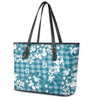 Hibiscus Pakala Ocean Depths Blue Leather Tote Bag Tropical Floral Stylized - Polynesian Pride