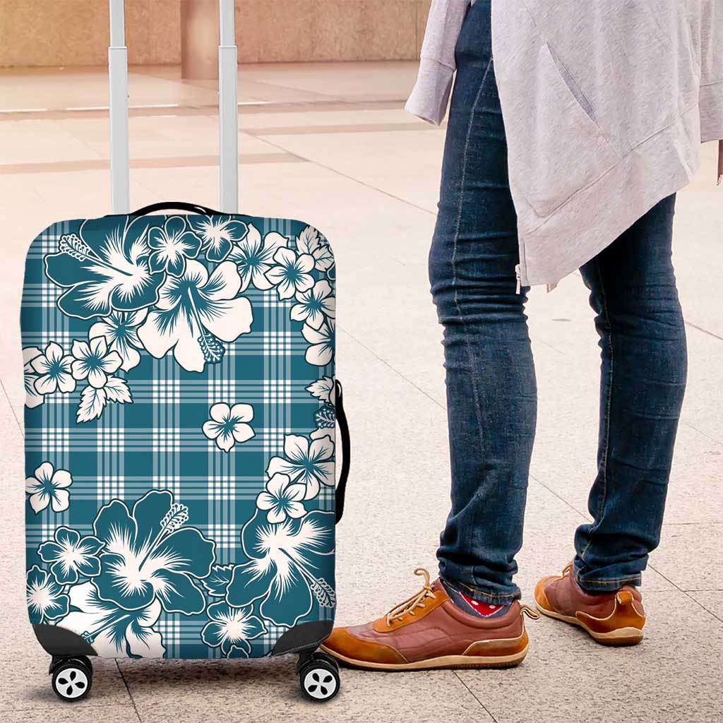 Hibiscus Pakala Ocean Depths Blue Luggage Cover Tropical Floral Stylized - Polynesian Pride