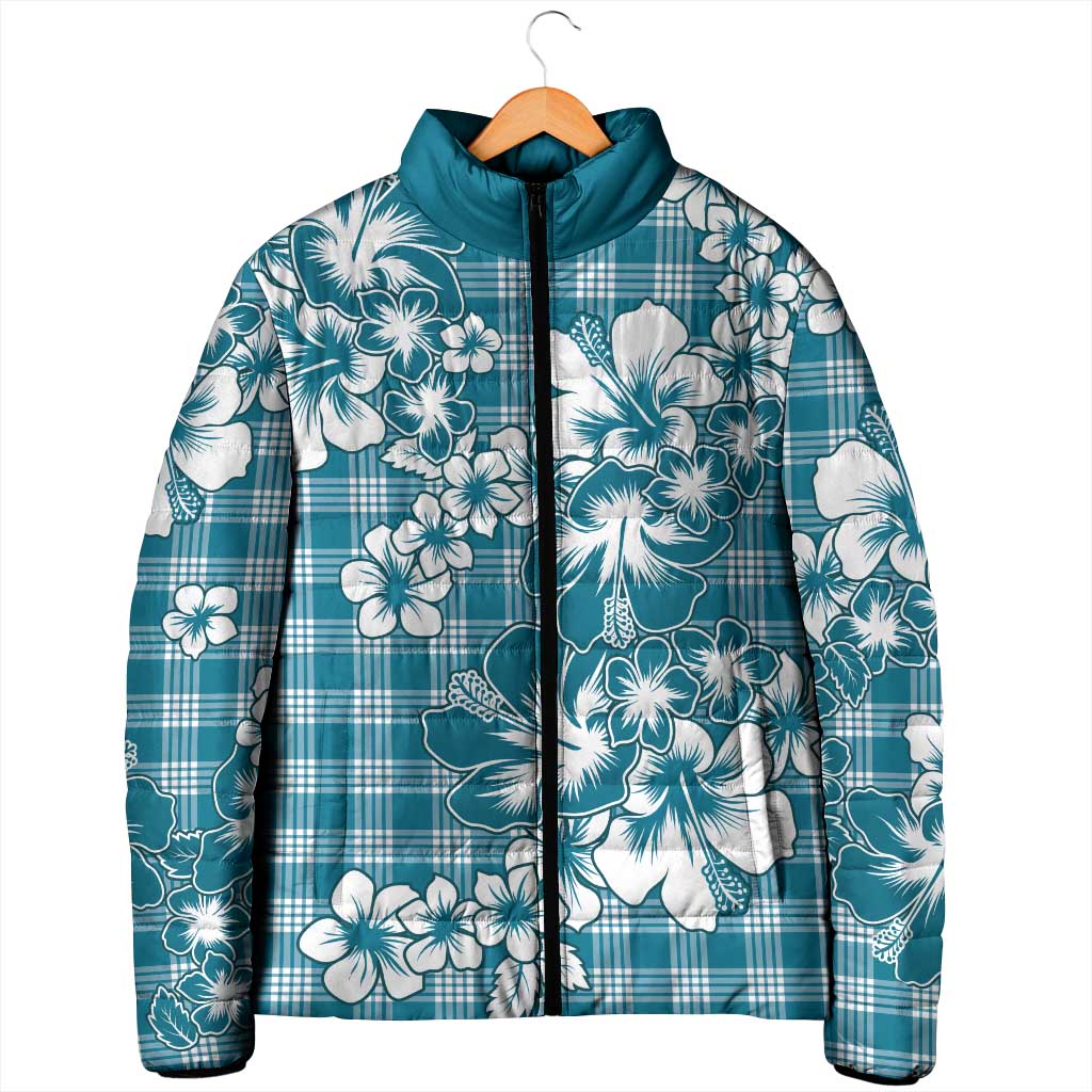 Hibiscus Pakala Ocean Depths Blue Padded Jacket Tropical Floral Stylized - Polynesian Pride