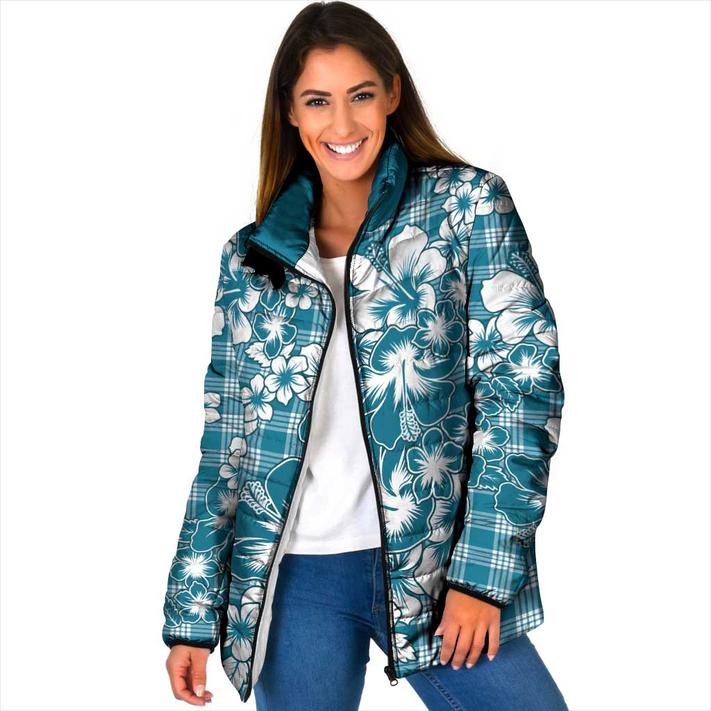 Hibiscus Pakala Ocean Depths Blue Padded Jacket Tropical Floral Stylized - Polynesian Pride