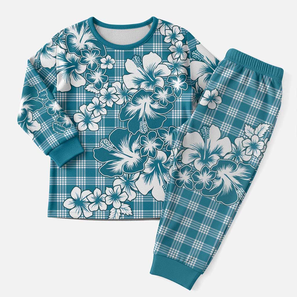 Hibiscus Pakala Ocean Depths Blue Christmas Pajama Set Tropical Floral Stylized - Polynesian Pride