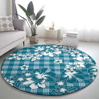 Hibiscus Pakala Ocean Depths Blue Round Carpet Tropical Floral Stylized - Polynesian Pride
