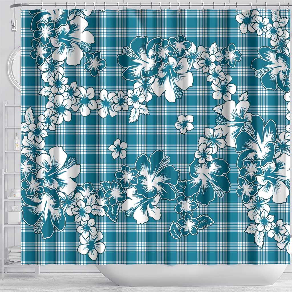 Hibiscus Pakala Ocean Depths Blue Shower Curtain Tropical Floral Stylized - Polynesian Pride
