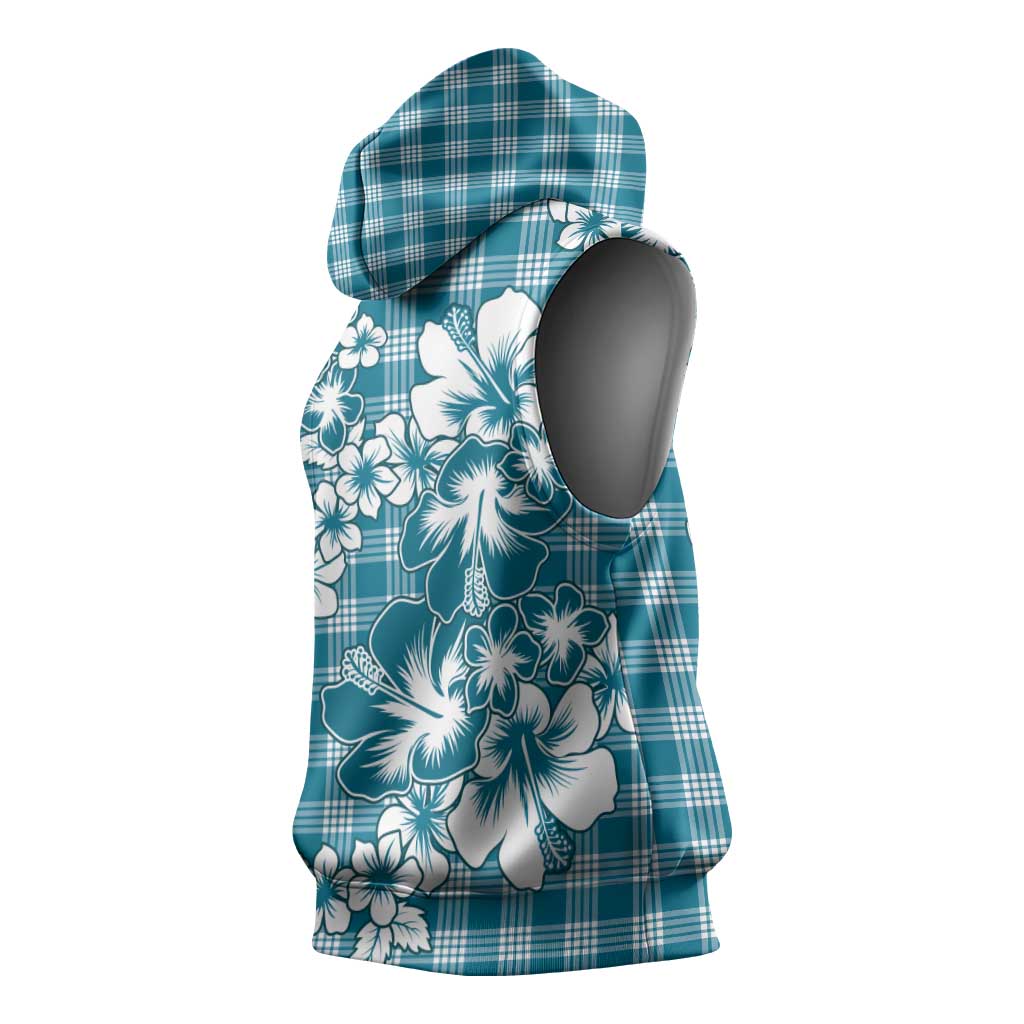 Hibiscus Pakala Ocean Depths Blue Sleeveless Hoodie Tropical Floral Stylized - Polynesian Pride