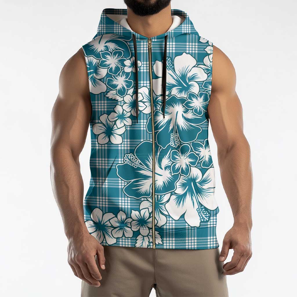 Hibiscus Pakala Ocean Depths Blue Sleeveless Zip Hoodie Tropical Floral Stylized - Polynesian Pride