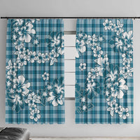 Hibiscus Pakala Ocean Depths Blue Window Curtain Tropical Floral Stylized - Polynesian Pride
