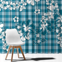 Hibiscus Pakala Ocean Depths Blue Window Curtain Tropical Floral Stylized - Polynesian Pride