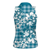 Hibiscus Pakala Ocean Depths Blue Women Sleeveless Polo Shirt Tropical Floral Stylized - Polynesian Pride