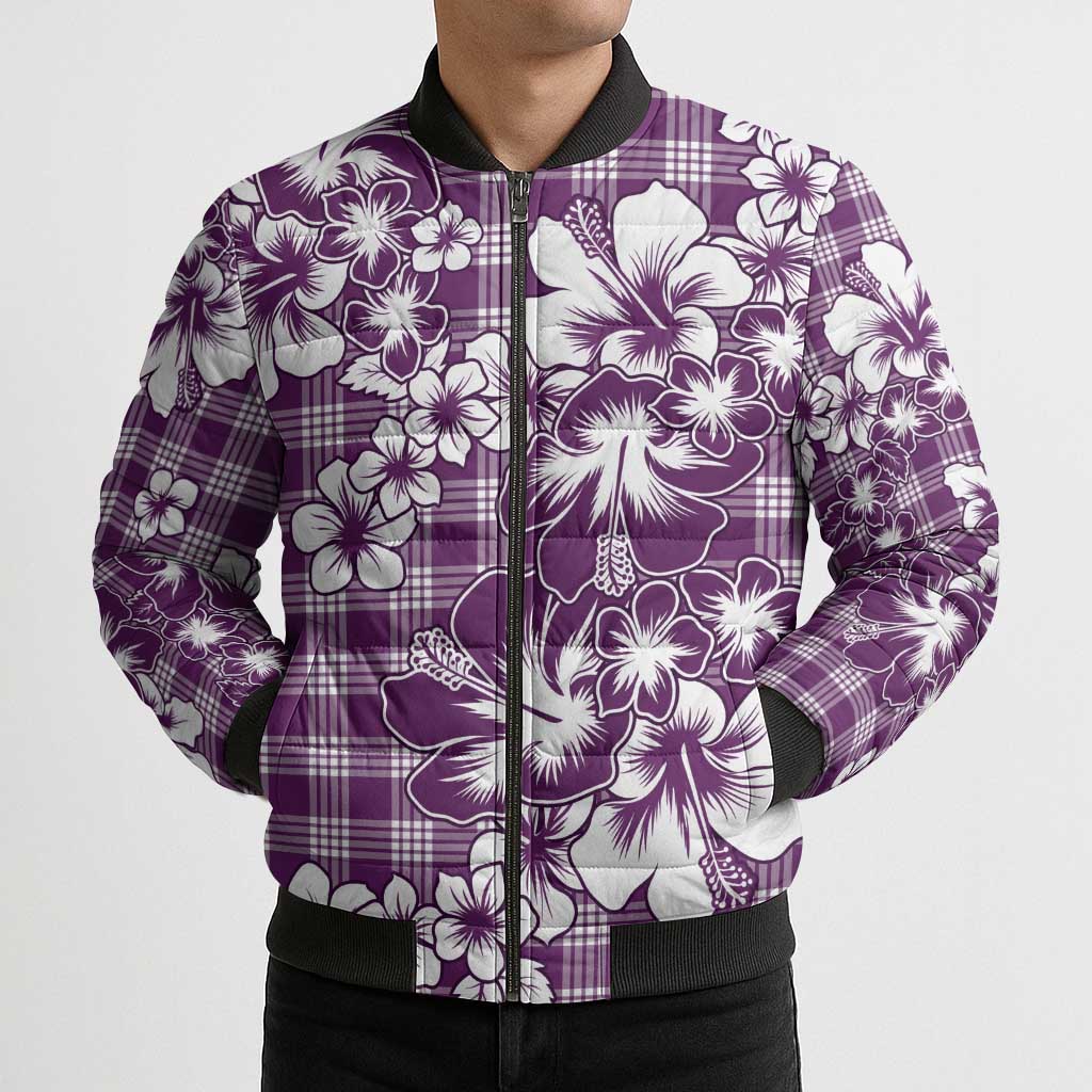 Hibiscus Pakala Sweetie Purple Bomber Puffer Jacket Tropical Floral Stylized - Polynesian Pride