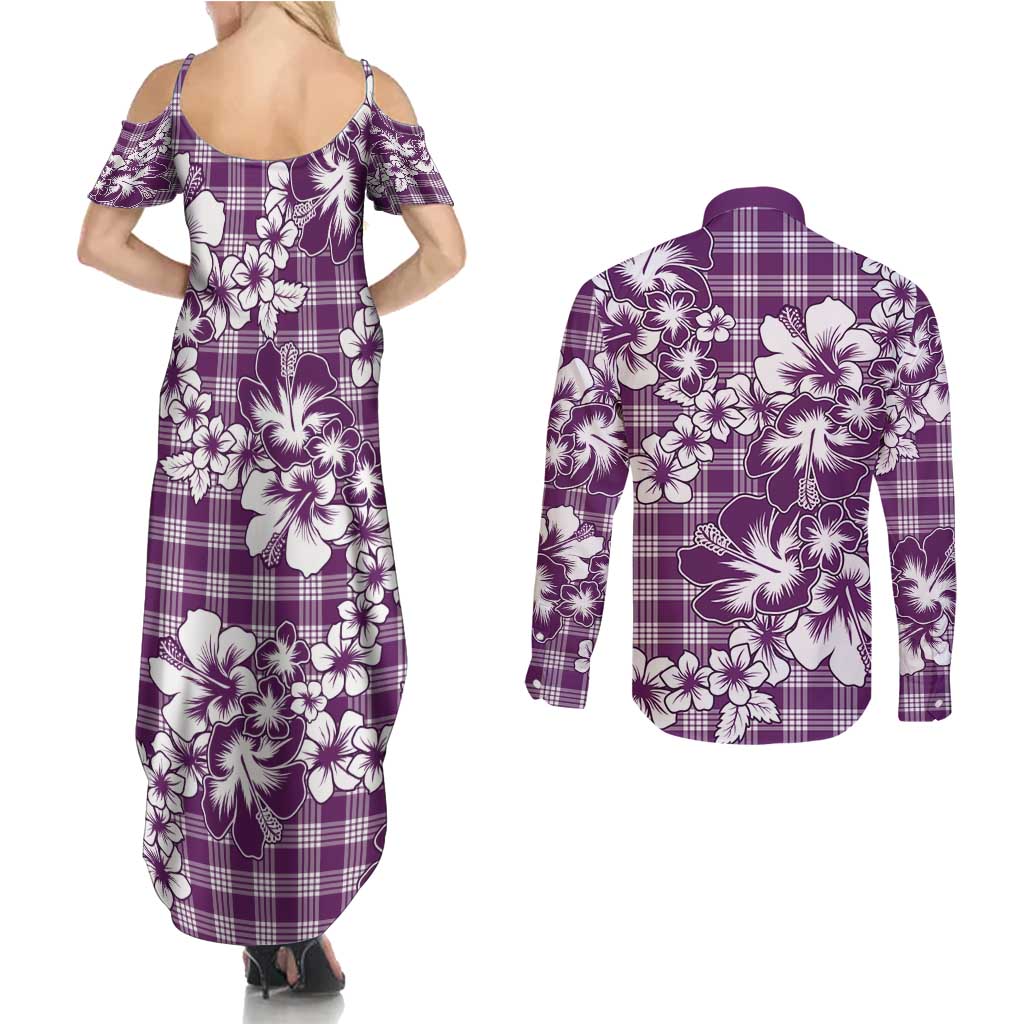 Hibiscus Pakala Sweetie Purple Couples Matching Summer Maxi Dress and Long Sleeve Button Shirt Tropical Floral Stylized - Polynesian Pride