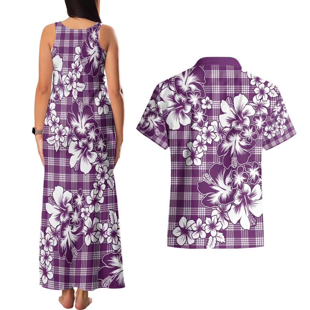 Hibiscus Pakala Sweetie Purple Couples Matching Tank Maxi Dress and Hawaiian Shirt Tropical Floral Stylized - Polynesian Pride