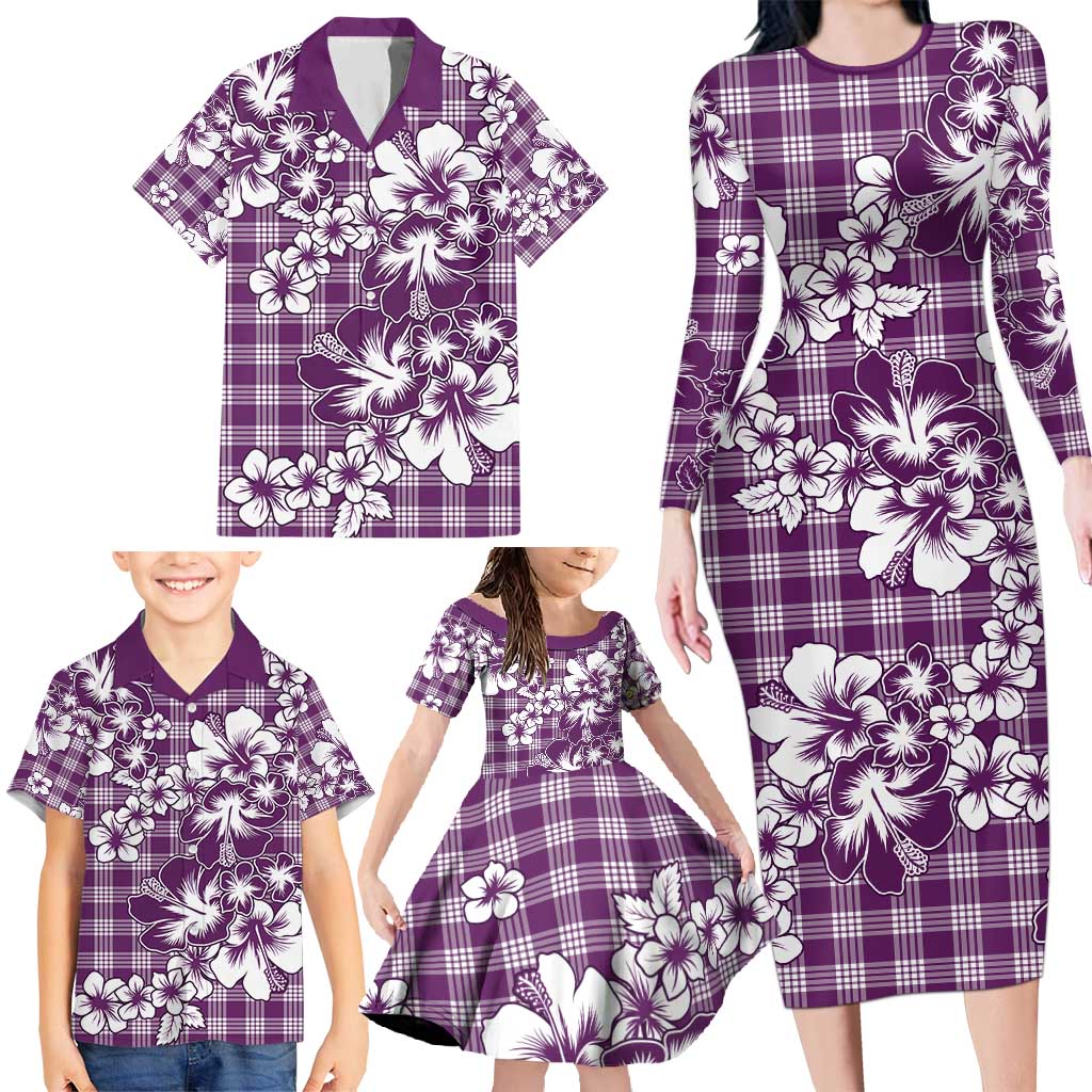 Hibiscus Pakala Sweetie Purple Family Matching Long Sleeve Bodycon Dress and Hawaiian Shirt Tropical Floral Stylized - Polynesian Pride