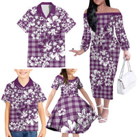 Hibiscus Pakala Sweetie Purple Family Matching Off The Shoulder Long Sleeve Dress and Hawaiian Shirt Tropical Floral Stylized - Polynesian Pride