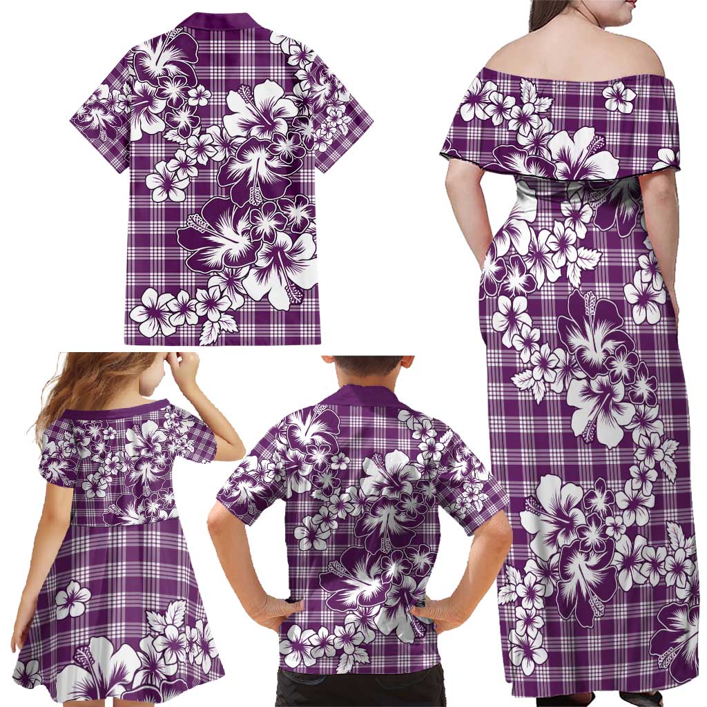Hibiscus Pakala Sweetie Purple Family Matching Off Shoulder Maxi Dress and Hawaiian Shirt Tropical Floral Stylized - Polynesian Pride