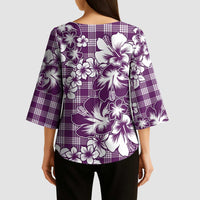 Hibiscus Pakala Sweetie Purple Kimono Sleeve Blouse Tropical Floral Stylized - Polynesian Pride