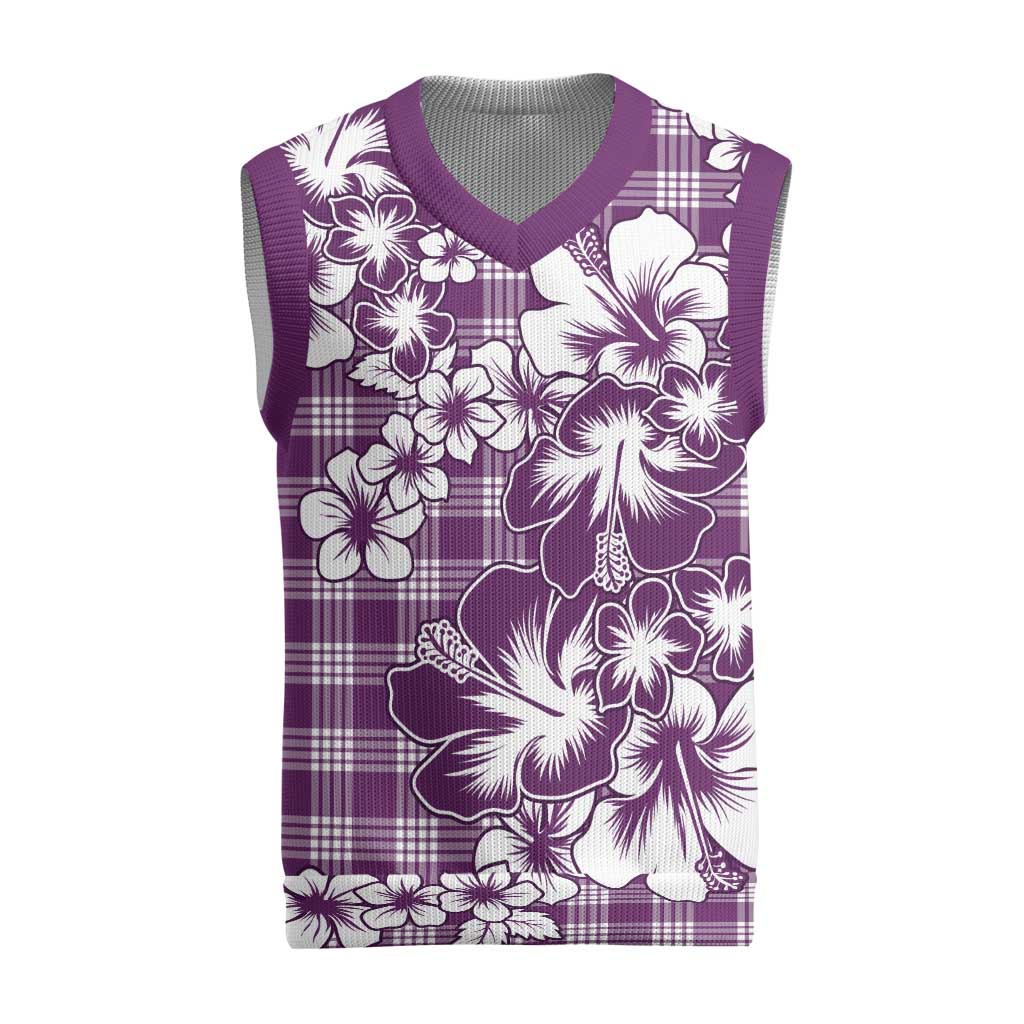 Hibiscus Pakala Sweetie Purple Christmas Knitted V-Neck Vest Tropical Floral Stylized - Polynesian Pride