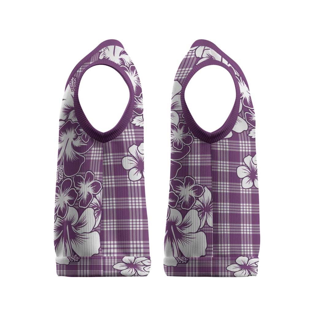 Hibiscus Pakala Sweetie Purple Christmas Knitted V-Neck Vest Tropical Floral Stylized - Polynesian Pride