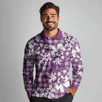 Hibiscus Pakala Sweetie Purple Long Sleeve Polo Shirt Tropical Floral Stylized - Polynesian Pride