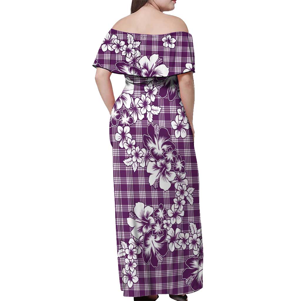 Hibiscus Pakala Sweetie Purple Off Shoulder Maxi Dress Tropical Floral Stylized - Polynesian Pride