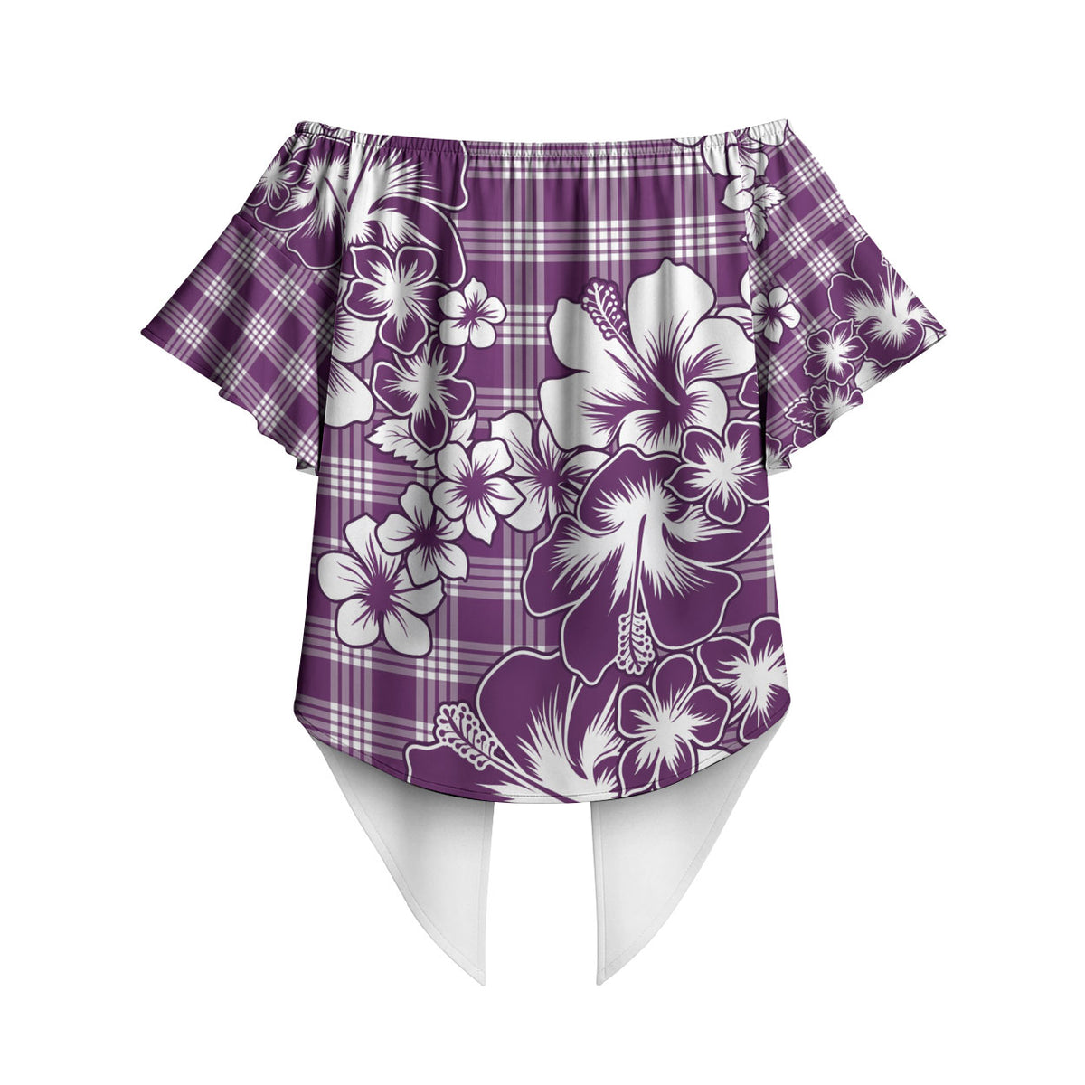 Hibiscus Pakala Sweetie Purple Off Shoulder Wrap Waist Top Tropical Floral Stylized LT01 - Polynesian Pride