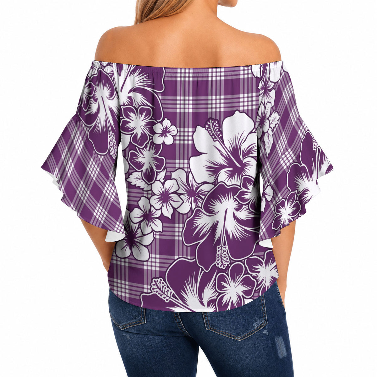 Hibiscus Pakala Sweetie Purple Off Shoulder Wrap Waist Top Tropical Floral Stylized LT01 - Polynesian Pride