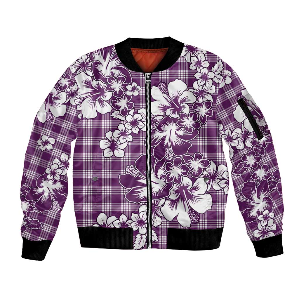 Hibiscus Pakala Sweetie Purple Sleeve Zip Bomber Jacket Tropical Floral Stylized - Polynesian Pride