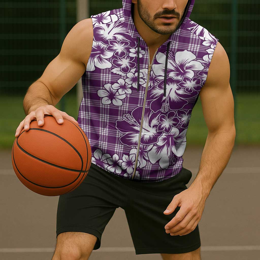 Hibiscus Pakala Sweetie Purple Sleeveless Zip Hoodie Tropical Floral Stylized - Polynesian Pride