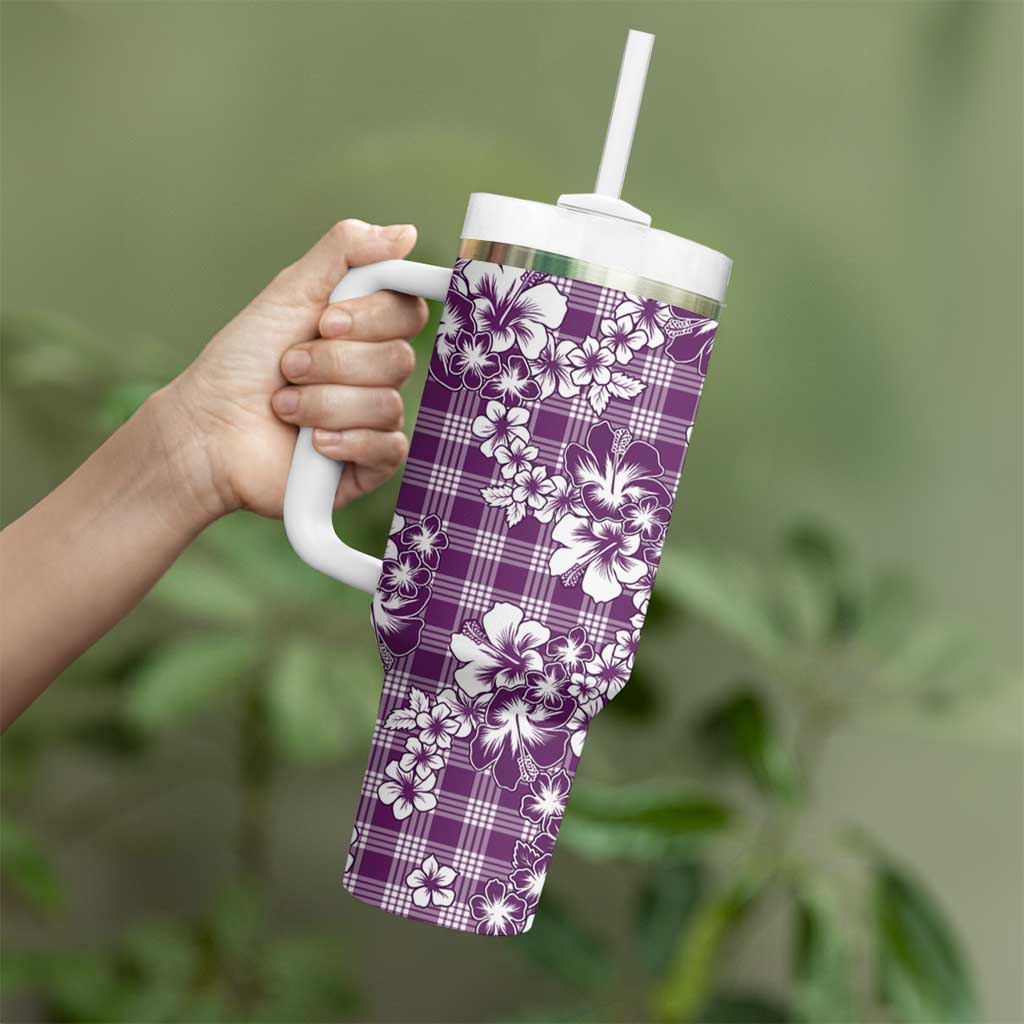 Hibiscus Pakala Sweetie Purple Tumbler With Handle Tropical Floral Stylized - Polynesian Pride