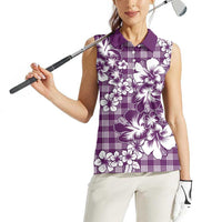 Hibiscus Pakala Sweetie Purple Women Sleeveless Polo Shirt Tropical Floral Stylized - Polynesian Pride