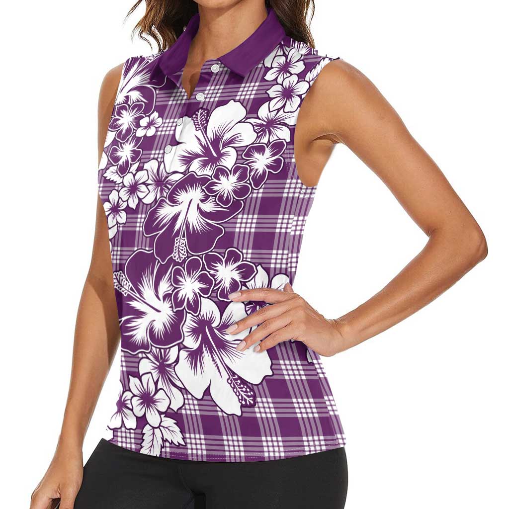 Hibiscus Pakala Sweetie Purple Women Sleeveless Polo Shirt Tropical Floral Stylized - Polynesian Pride
