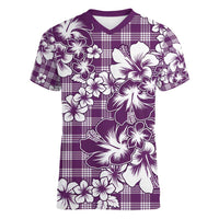Hibiscus Pakala Sweetie Purple Women V-Neck T-Shirt Tropical Floral Stylized - Polynesian Pride