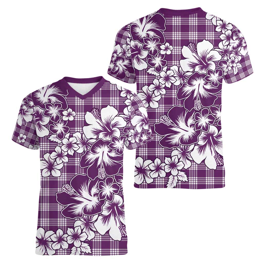 Hibiscus Pakala Sweetie Purple Women V-Neck T-Shirt Tropical Floral Stylized - Polynesian Pride