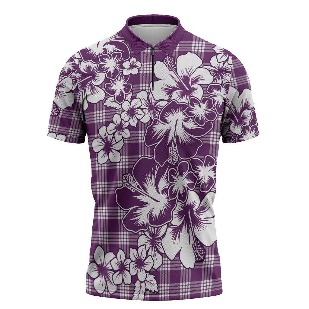 Hibiscus Pakala Sweetie Purple Zipper Polo Shirt Tropical Floral Stylized - Polynesian Pride
