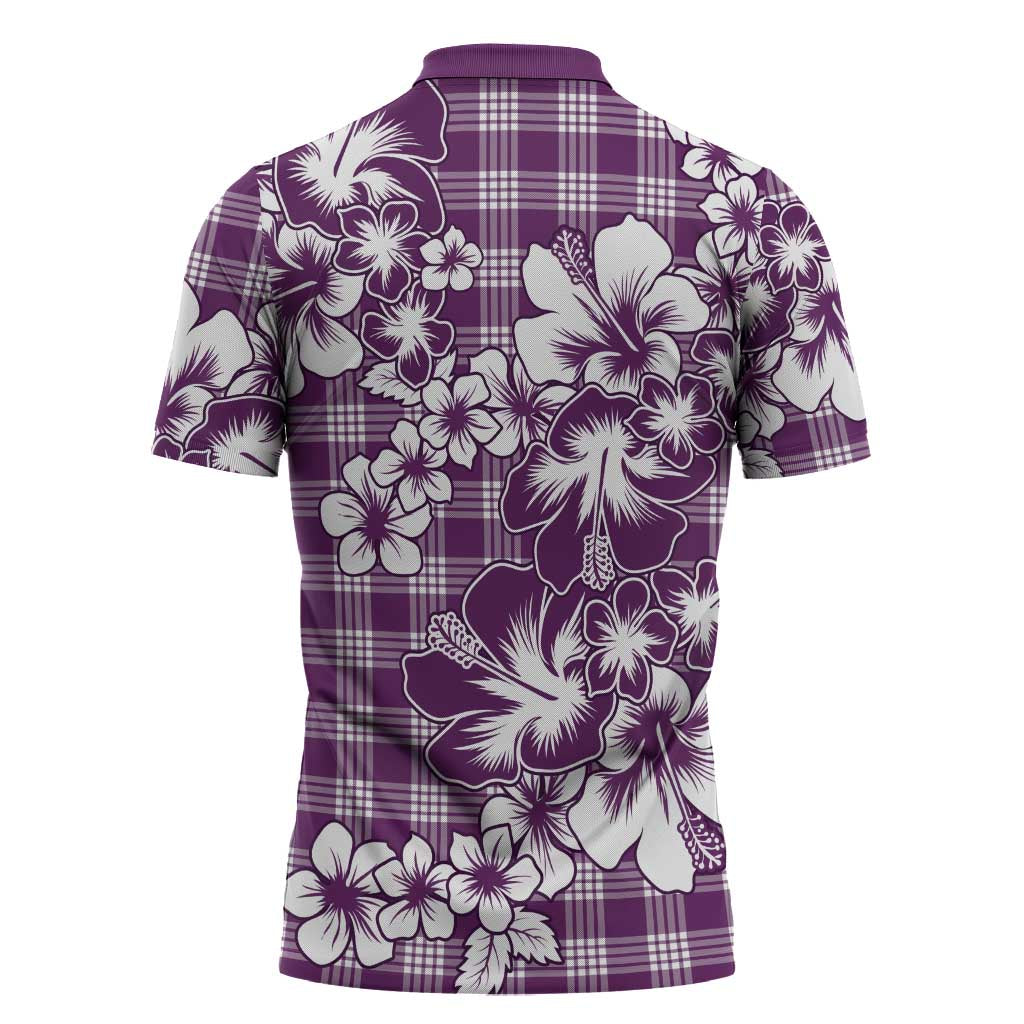 Hibiscus Pakala Sweetie Purple Zipper Polo Shirt Tropical Floral Stylized - Polynesian Pride