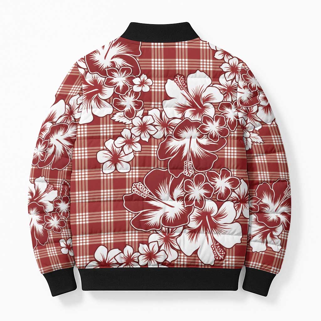 Hibiscus Pakala Fantasy Red Bomber Puffer Jacket Tropical Floral Stylized - Polynesian Pride