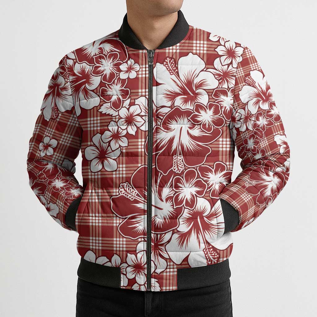 Hibiscus Pakala Fantasy Red Bomber Puffer Jacket Tropical Floral Stylized - Polynesian Pride