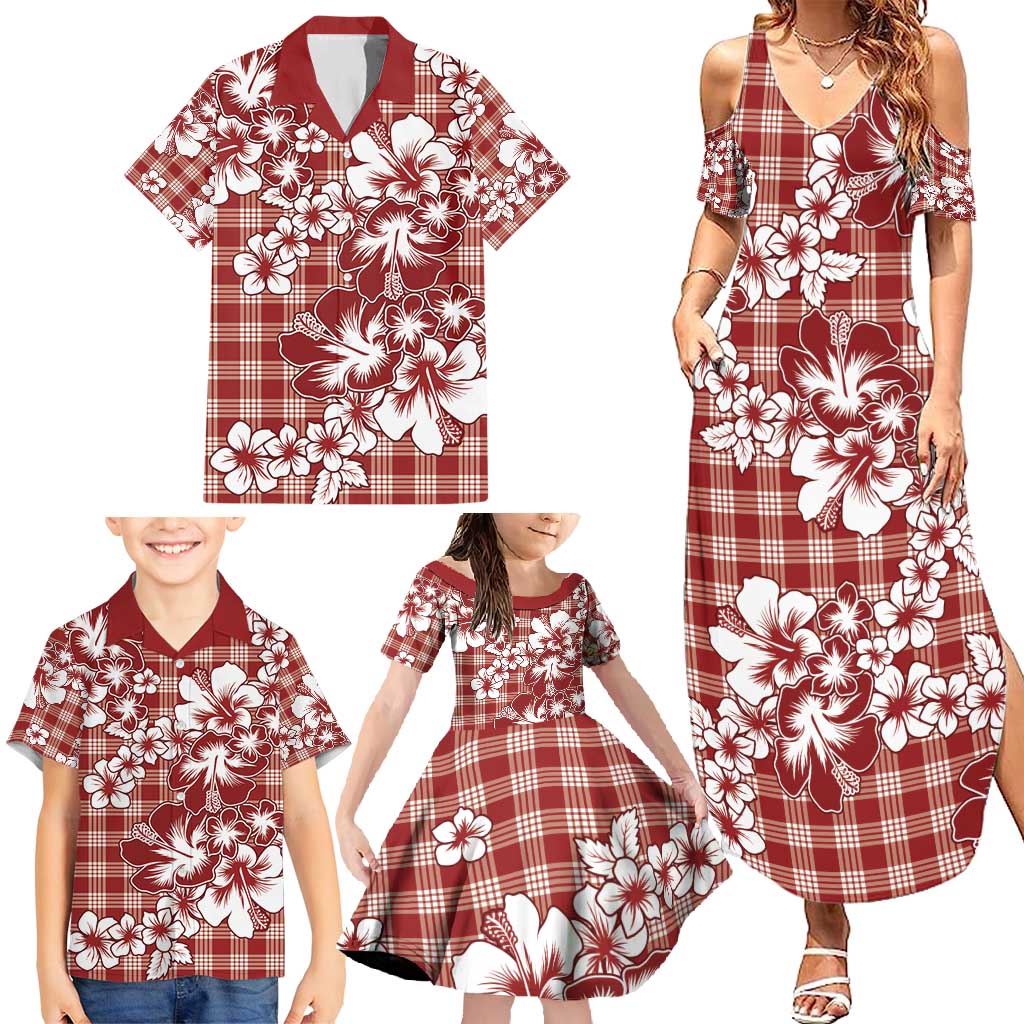 Hibiscus Pakala Fantasy Red Family Matching Summer Maxi Dress and Hawaiian Shirt Tropical Floral Stylized - Polynesian Pride