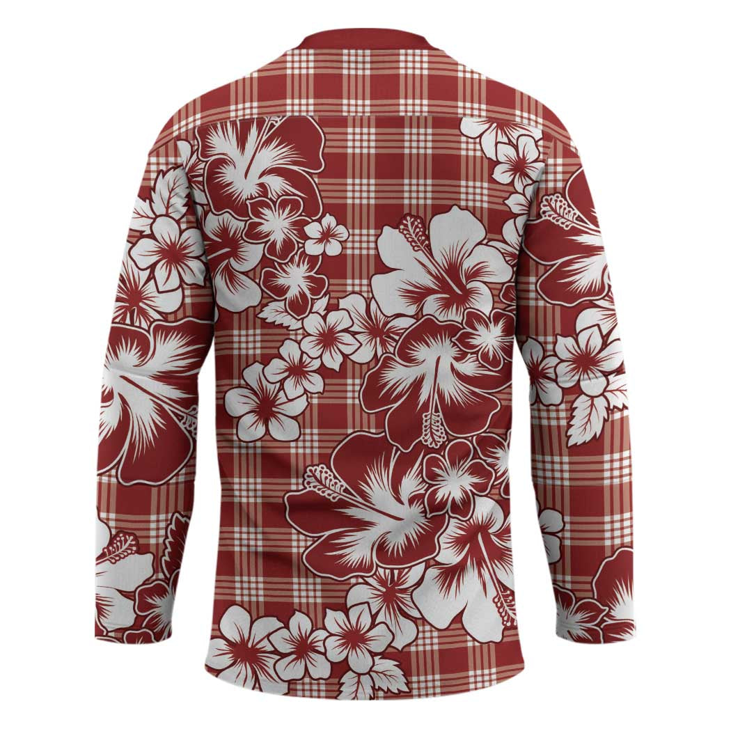 Hibiscus Pakala Fantasy Red Hockey Jersey Tropical Floral Stylized - Polynesian Pride