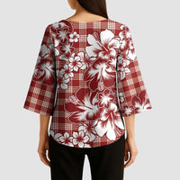 Hibiscus Pakala Fantasy Red Kimono Sleeve Blouse Tropical Floral Stylized - Polynesian Pride