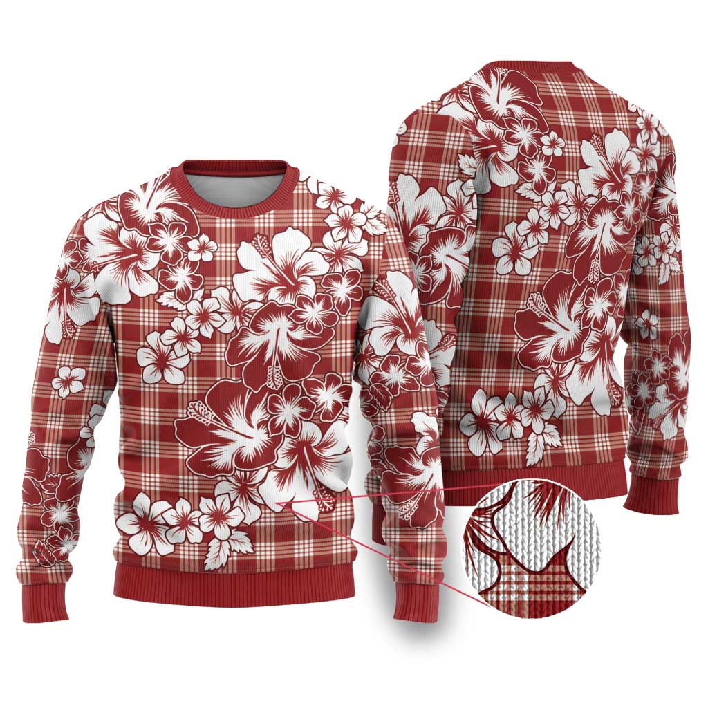 Hibiscus Pakala Fantasy Red Ugly Christmas Sweater Tropical Floral Stylized - Polynesian Pride
