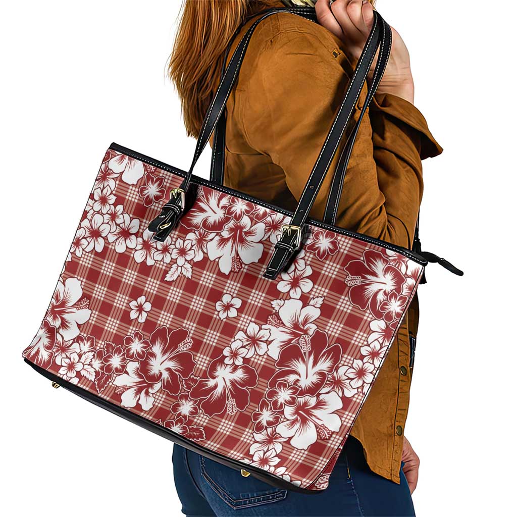 Hibiscus Pakala Fantasy Red Leather Tote Bag Tropical Floral Stylized - Polynesian Pride