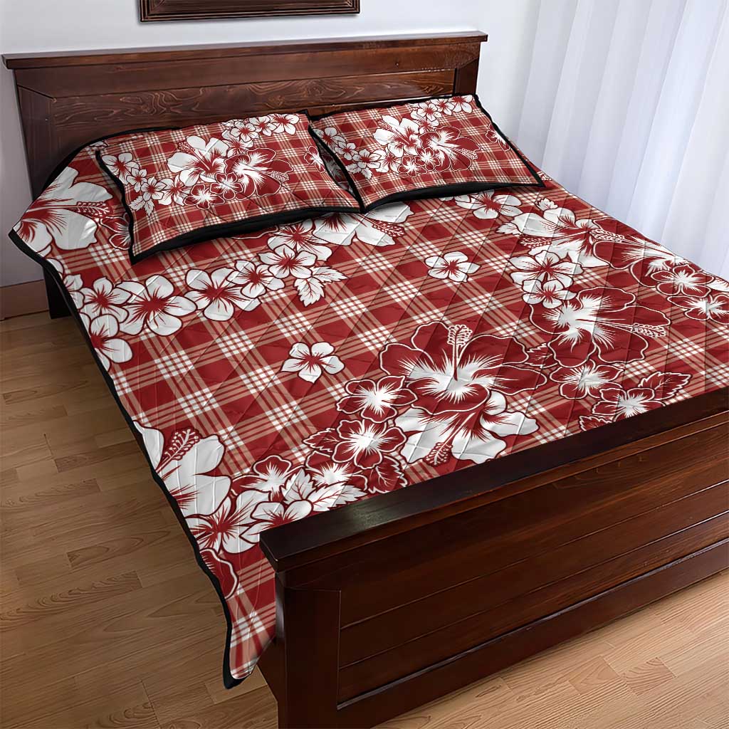 Hibiscus Pakala Fantasy Red Quilt Bed Set Tropical Floral Stylized - Polynesian Pride