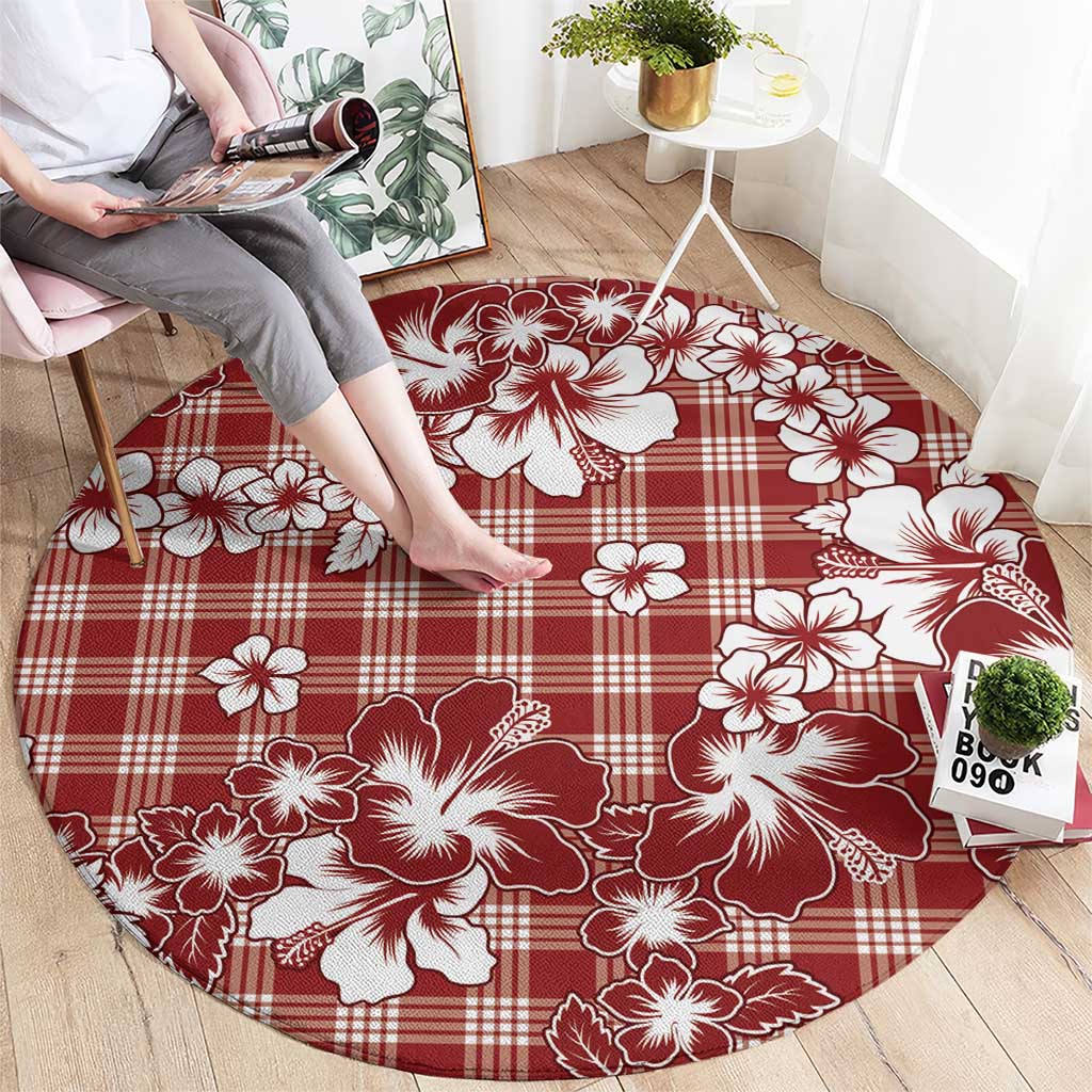 Hibiscus Pakala Fantasy Red Round Carpet Tropical Floral Stylized - Polynesian Pride