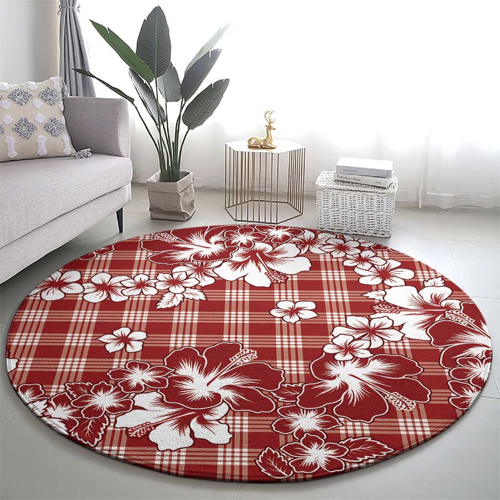 Hibiscus Pakala Fantasy Red Round Carpet Tropical Floral Stylized - Polynesian Pride