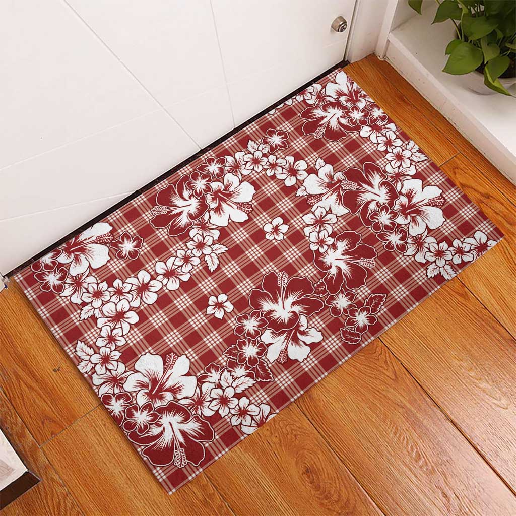 Hibiscus Pakala Fantasy Red Rubber Doormat Tropical Floral Stylized - Polynesian Pride