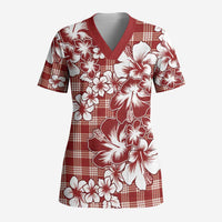 Hibiscus Pakala Fantasy Red Scrub Top Tropical Floral Stylized - Polynesian Pride