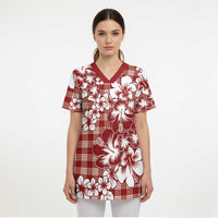 Hibiscus Pakala Fantasy Red Scrub Top Tropical Floral Stylized - Polynesian Pride